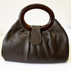 Vintage JR Florida USA Brown Handbag Purse Bakelite Handles Mid-Century