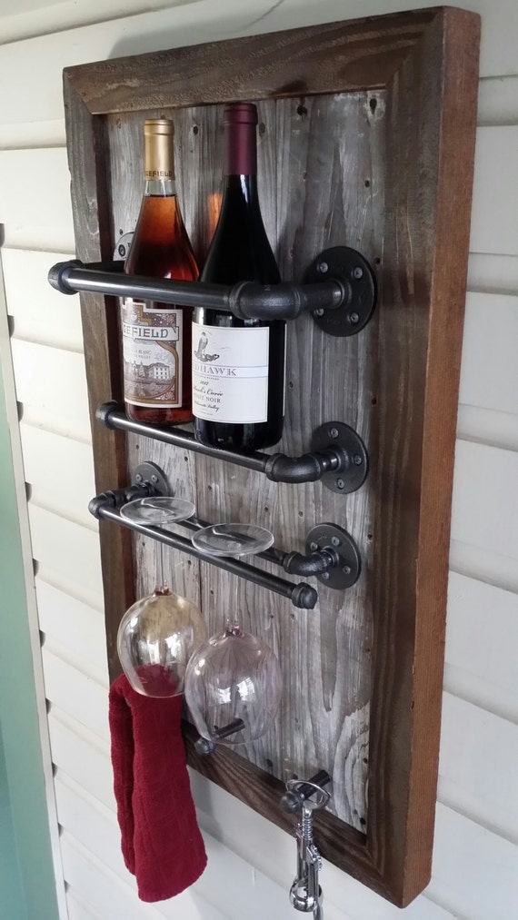 Wine Rack Reclaimed Wood Barn Industrial Pipe