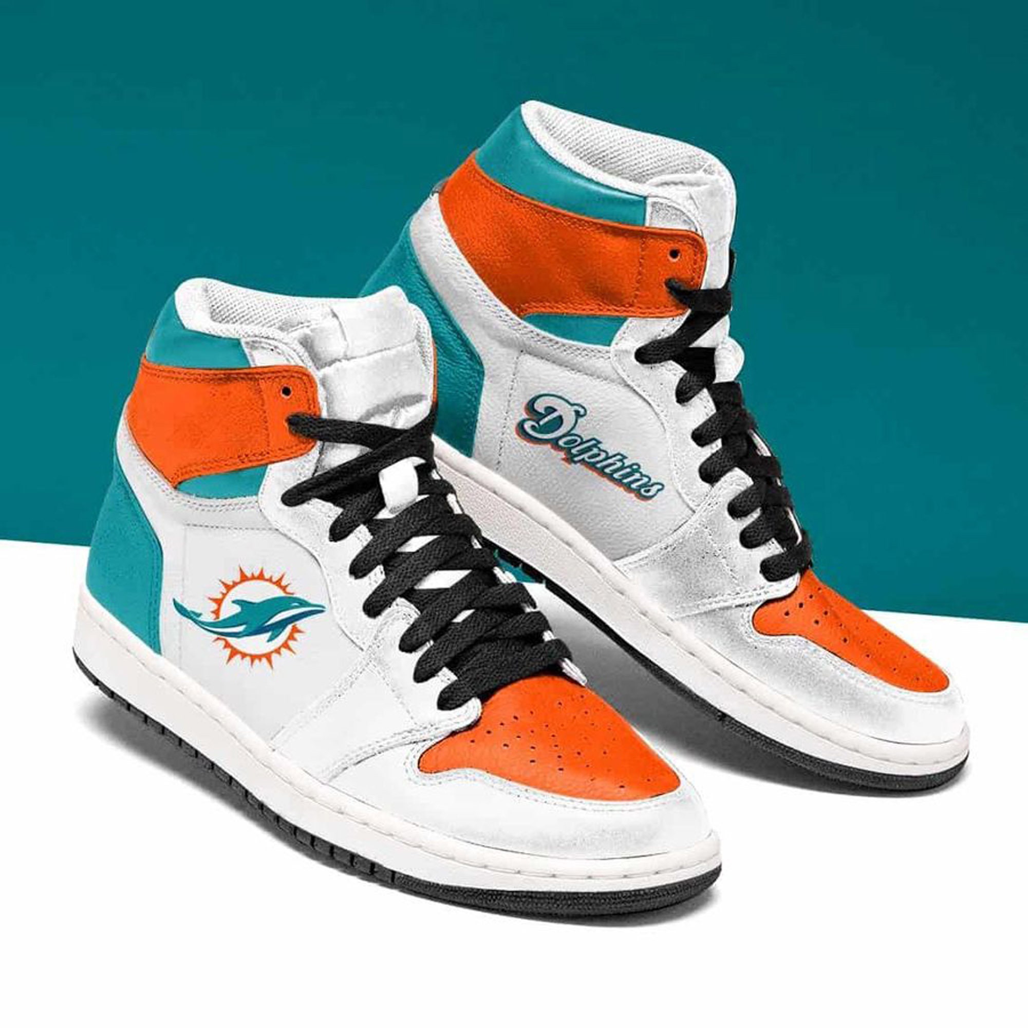 Miami Dolphins Air JM1 Sneakers Shoes Air Jordan Shoes Leather Etsy