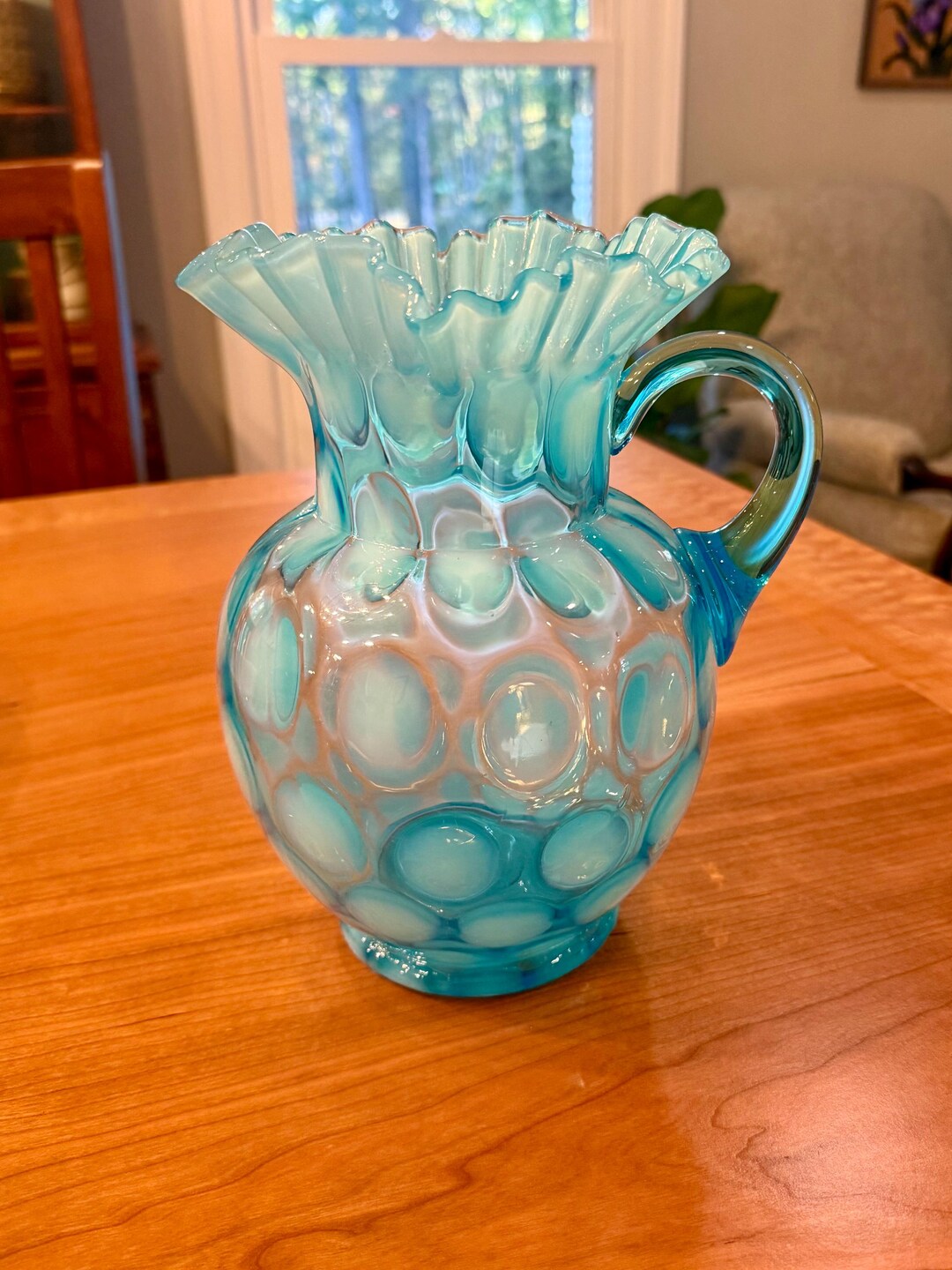 Large Fenton Art Glass Blue Opalescent Coin Dot Pitcher - Etsy