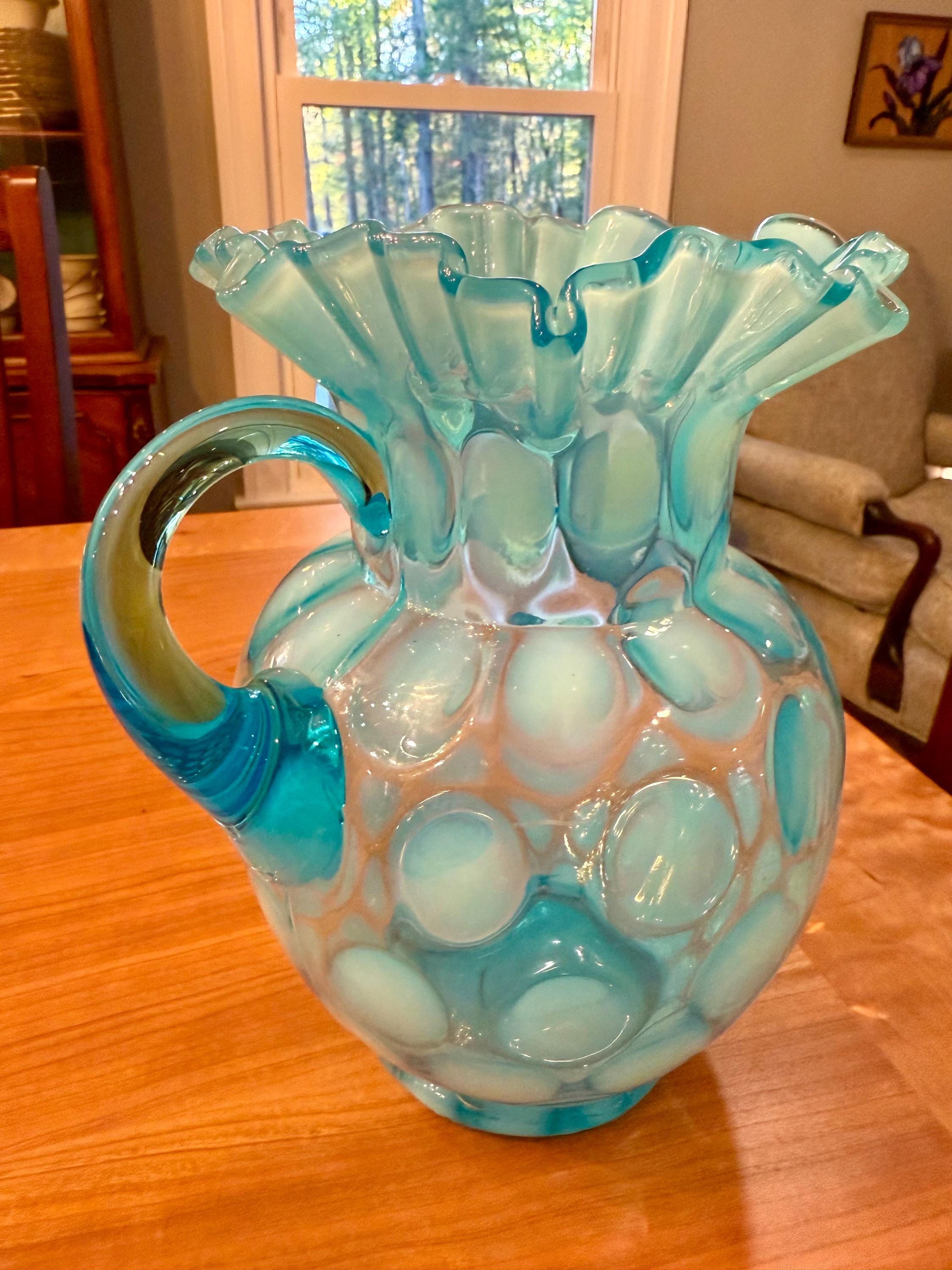 Large Fenton Art Glass Blue Opalescent Coin Dot Pitcher - Etsy