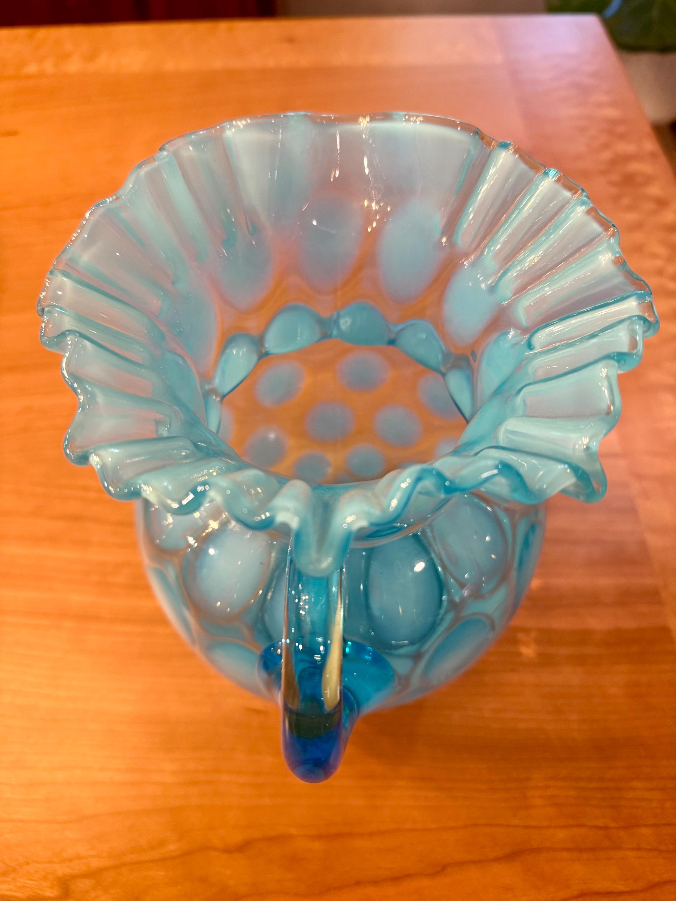 Large Fenton Art Glass Blue Opalescent Coin Dot Pitcher - Etsy