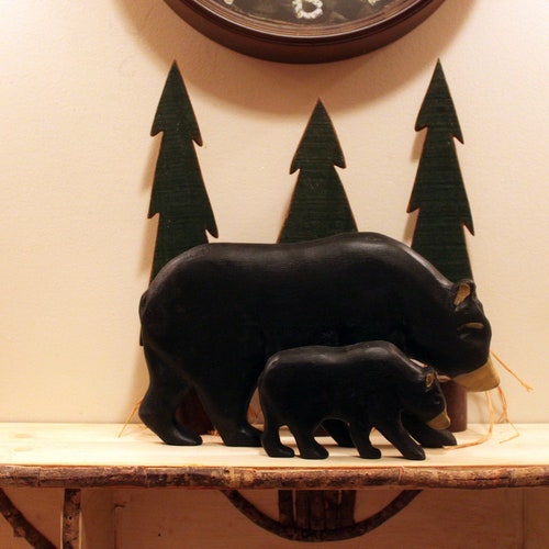 Black Bears Bear Decor Black Bear Decor Carved Set for Etsy