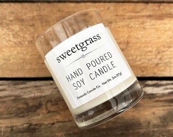 SWEETGRASS Soy Wax Votive Glass Jar Candle Aromatic Aromatherapy Sweet Grass Fresh Scent