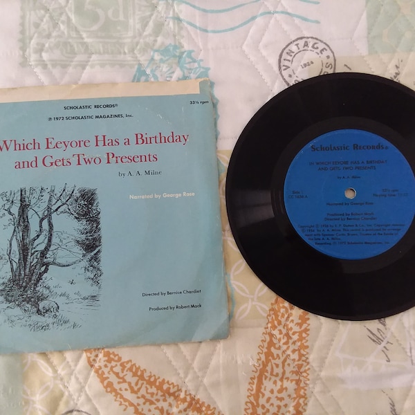 Vintage 70's Scholastic Records In Which Eeore Has a Birthday and gets Two Presents/ 33RPM / w/ Original Sleeve / " PLAY TESTED " Rare Find!