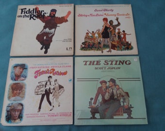 4 Vintage Motion Picture Soundtracks / Finians Rainbow / Sweet Charity / The Sting / Fiddler on the Roof with Original Song Book/ RARE FIND!