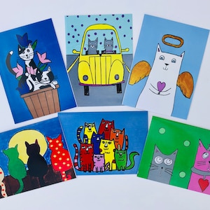 Whimsical Original Art Cat Pack Note Cards by Artist with Autism Sean Brushingham