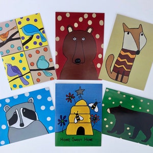 Whimsical Original Art Woodland Animal Pack Note Cards from Artist with Autism