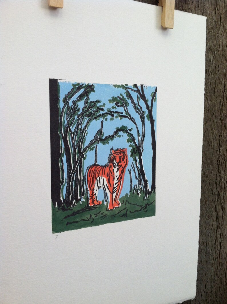 Tiger Original Linocut Animal Print