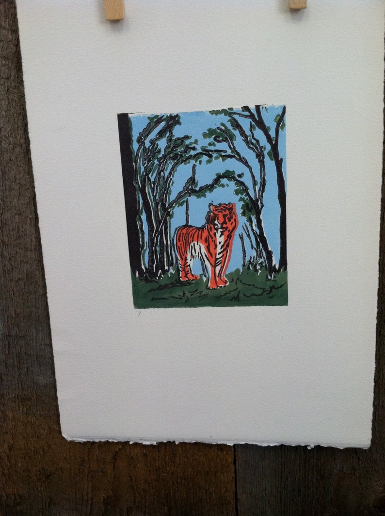 Tiger Original Linocut Animal Print