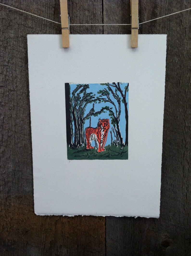 Tiger Original Linocut Animal Print