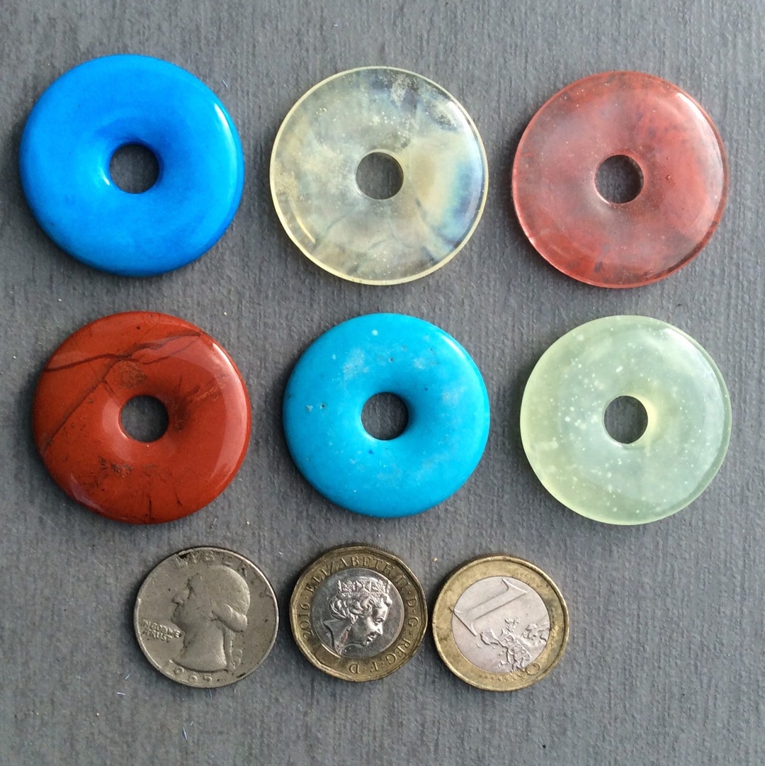 Gemstone Semi Precious Donuts. Bulk Available Donut Pendants. Red