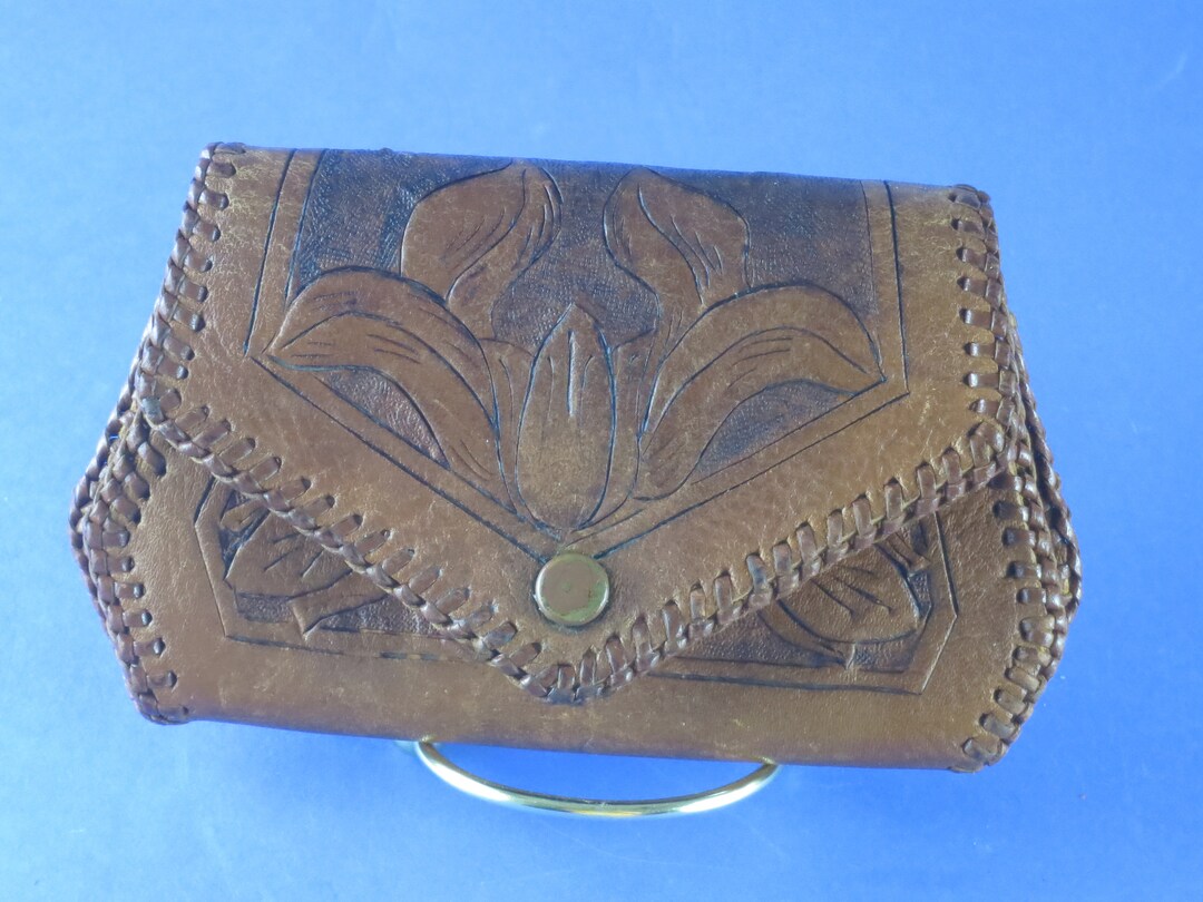 1970 Tooled Leather, Wallet and Change Purse, Stitched Sides Etsy