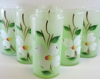 Hazel Atlas Green Dogwood Flower Tumblers