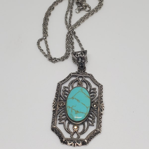 Vintage NF .925 Thailand Turquoise Pendant