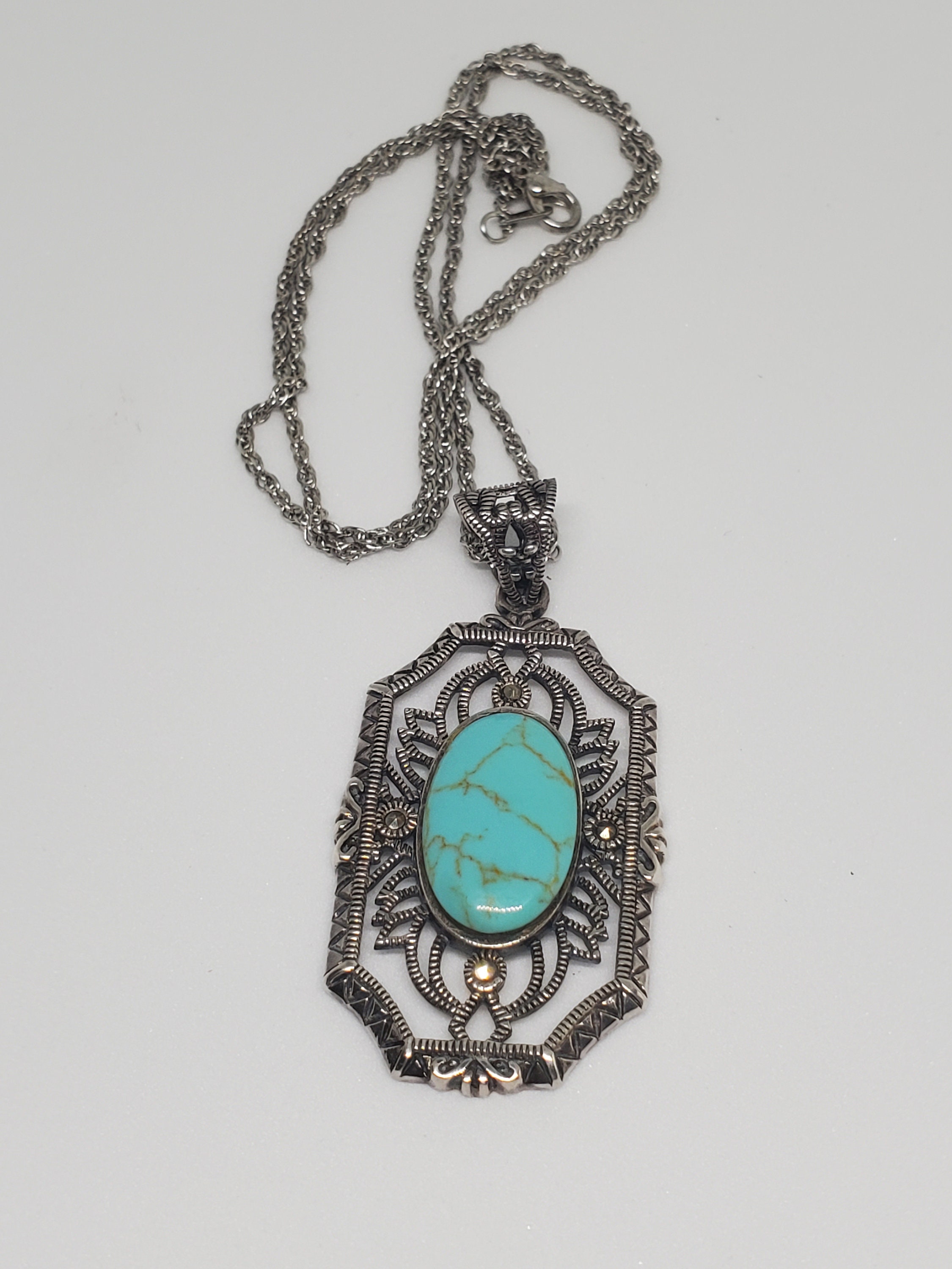 Vintage NF .925 Thailand Turquoise Pendant Etsy