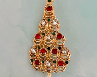 Vintage Gold Tone Rhinestone Christmas Tree Brooch, Christmas Brooch, Vintage Gift Ideas, Vintage Christmas Gift Ideas, Christmas Tree Pin