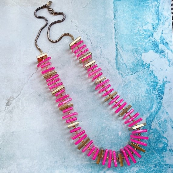 Chunky Square Link Pink Necklace