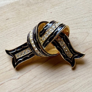 Vintage Joan Rivers Gold Tone Blue Enamel Bow/Ribbon/Knot Brooch, Joan Rivers Rhinestone Brooch, Joan Rivers Jewelry, Vintage Gift Ideas