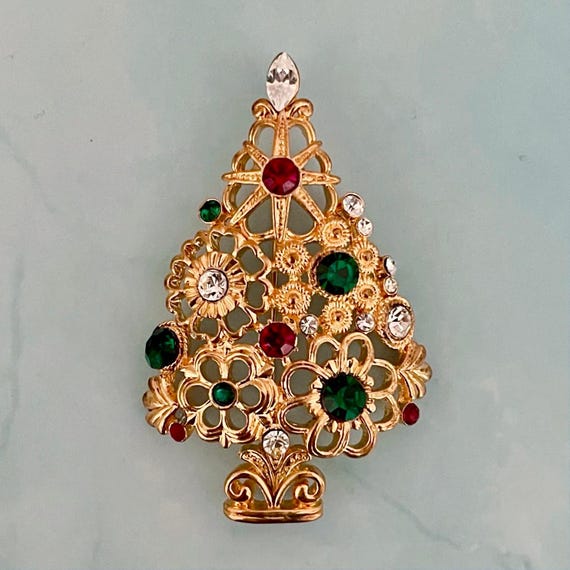 Vintage Rhinestone Christmas Tree Brooch, Christmas Brooch, Vintage Gift Ideas, Vintage Christmas Gift Ideas, Christmas Tree Brooch Pin