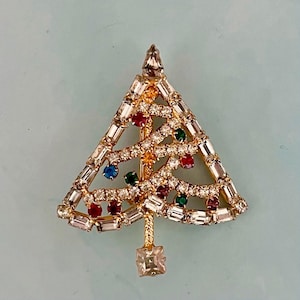 Vintage Rhinestone Christmas Tree Brooch, Christmas Brooch, Vintage Gift Ideas, Vintage Christmas Gift Ideas, Christmas Tree Brooch Pin