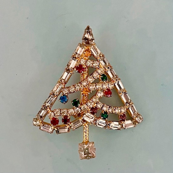Vintage Rhinestone Christmas Tree Brooch, Christmas Brooch, Vintage Gift Ideas, Vintage Christmas Gift Ideas, Christmas Tree Brooch Pin