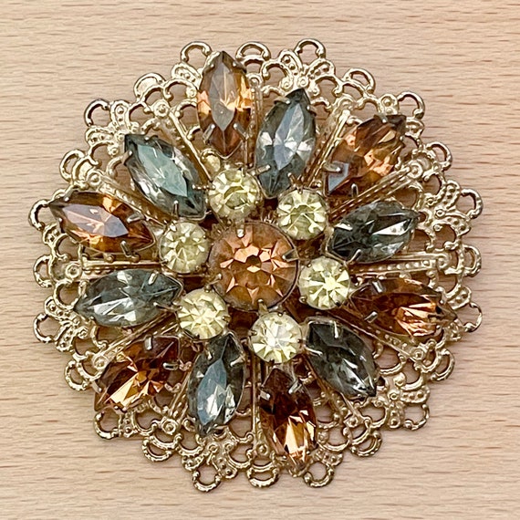 Vintage Emmons Gold Tone Filigree Flower Brooch Emmons Topaz and Smokey Gray Navette Flower Brooch Vintage Gift Ideas Emmons Jewelry Etsy