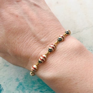 Vintage Joan Rivers Gold Tone Patriotic Red, White and Blue Enamel Egg Bracelet, Vintage Gift Ideas, Joan Rivers Ladybug Bracelet