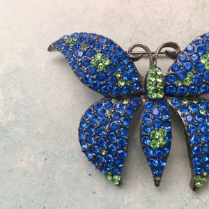 Vintage Blue and Green Rhinestone Butterfly Brooch Pin, Blue Rhinestone Butterfly Brooch Pin, Vintage Artsy Pin, Unique Pin image 2