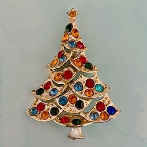 Vintage Rhinestone Christmas Tree Brooch, Christmas Brooch, Vintage Gift Ideas, Vintage Christmas Gift Ideas, Christmas Tree Brooch Pin