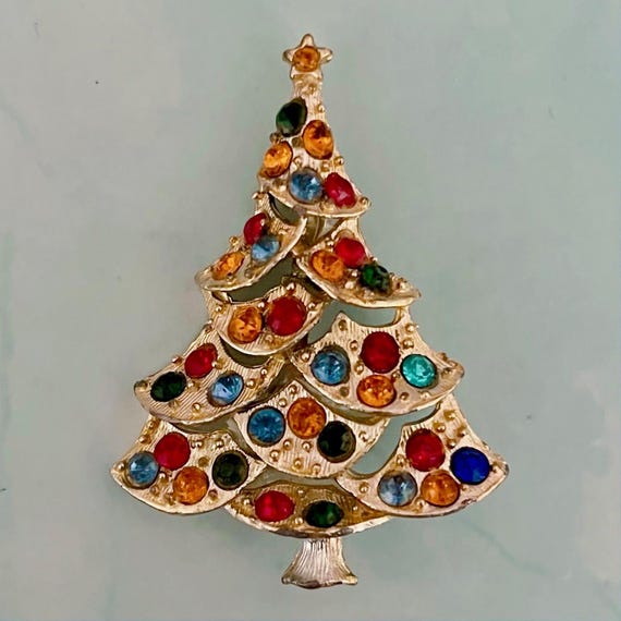 Vintage Rhinestone Christmas Tree Brooch, Christmas Brooch, Vintage Gift Ideas, Vintage Christmas Gift Ideas, Christmas Tree Brooch Pin