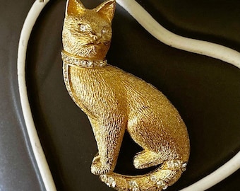 Vintage Christian Dior Gold Plated Siamese Cat Brooch With