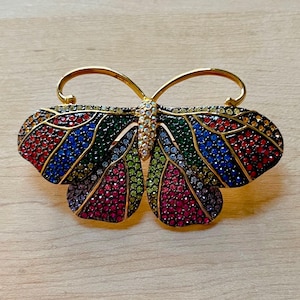Vintage Joan Rivers Gold Tone Multi-Color Rhinestone/Crystal  Butterfly Brooch, Vintage Artsy Pin, Vintage Gift Ideas, Joan Rivers Jewelry