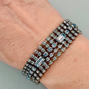 Vintage Silver Tone Blue Rhinestone Bracelet, Vintage Rhinestone Bracelet, Romantic Bracelet, Vintage Gift Ideas, Blue Rhinestone Jewelry