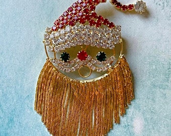 Adorable broche vintage de Papá Noel en tono dorado, broche de Papá Noel, ideas de regalos navideños vintage, ideas de joyería navideña, ideas de regalos de Papá Noel
