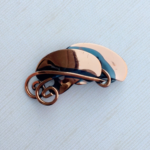 Mid Century Abstract Copper Leaf Brooch Pin with S