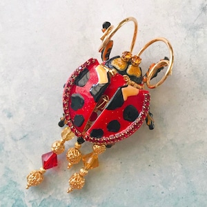 Lunch At The Ritz Signed Ladybug Brooch Pin, Artsy Ladybug Brooch Pin, Unique Pin, Ladybug Brooch Pin, Lunch At The Ritz Signed Jewelry