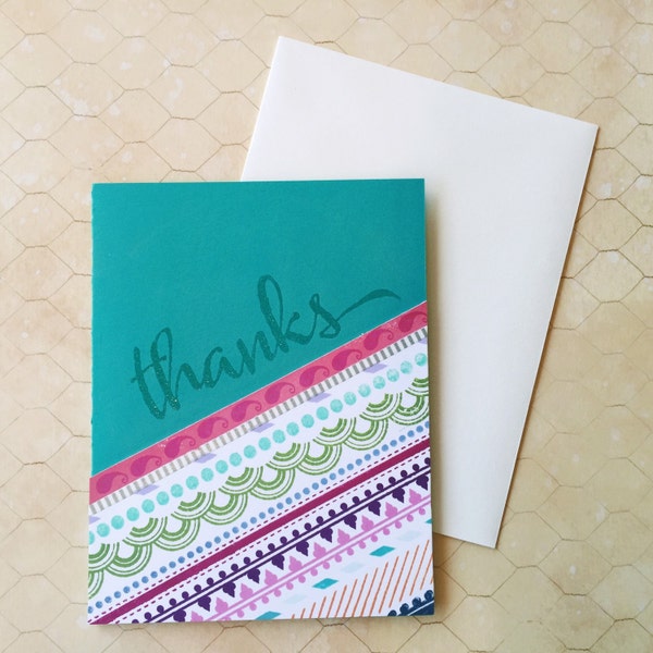 Bright Multi-Color Whimsical Handmade Blank Greeting Thank You Cards, Colorful Cards, Teal Cards, Thanks, Thank You, Thank You Cards