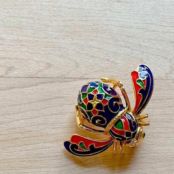 Broche Insecte Doré Avec émail Bleu – Occasion En Très Bon état, Bijou Fantaisie