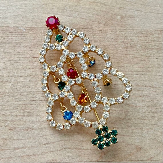 Vintage Rhinestone Christmas Tree Brooch, Christm… - image 2