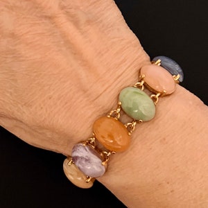 Vintage Joan Rivers Gold Tone Multi-Color Pastel Cabochon Link Bracelet, Joan Rivers Jewelry, Vintage Joan Rivers Pastel Link Bracelet