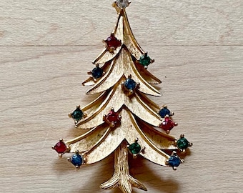 Broche vintage único de árbol de Navidad Trifari, ideas para regalos de Navidad, broche de árbol de Navidad, ideas para regalos vintage, joyería vintage Trifari