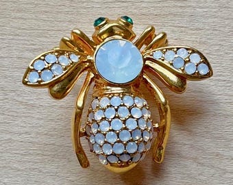 Broche vintage de abeja con diamantes de imitación de ópalo dorado de Joan Rivers, prendedor de abeja con ópalo falso de Joan Rivers, joyería de Joan Rivers, ideas de regalos vintage