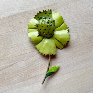 Vintage Lime Green and Kelly Green Polka Dot Enamel Flower Brooch, Kitschy Flower Brooch, Unique Pin-up Flower Brooch, Vintage Gift Brooch