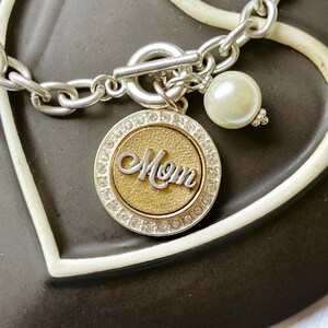 Vintage Silver Tone Chain Link Mom Charm Bracelet, Silver Tone Link Bracelet, Gift Ideas for Mom, Charm Bracelet, Vintage Gift Ideas