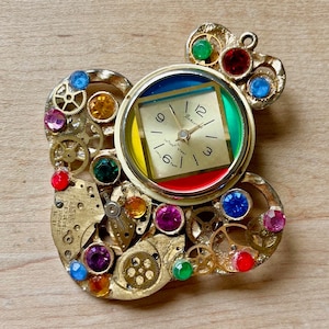 Vintage Gold Tone Custom Handmade Watch Brooch, Watch Pieces Brooch, Vintage Gift Ideas, Vintage Brooch, Disassembled Watch Brooch Pin