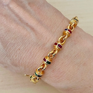 Vintage Joan Rivers Signed Gold Tone Multi-Color Enamel Link Bracelet, Joan Rivers Jewelry, Joan Rivers Bracelet, Vintage Jewelry Gift Ideas
