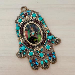 Vintage Michal Golan Hamsa Wall Hanging, Michal Golan Art and Jewelry, Ornate Hamsa Wall Hanging, Evil Eye Art, Evil Eye Home Accents