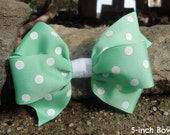 Adorable Girl's Hair Bow (Mint with White Polka Dots) Large Pinwheel Bow