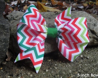 Girl's Hair Bow (Holiday Chevron) So Cute for the Holiday Season! Large Pinwheel Bow